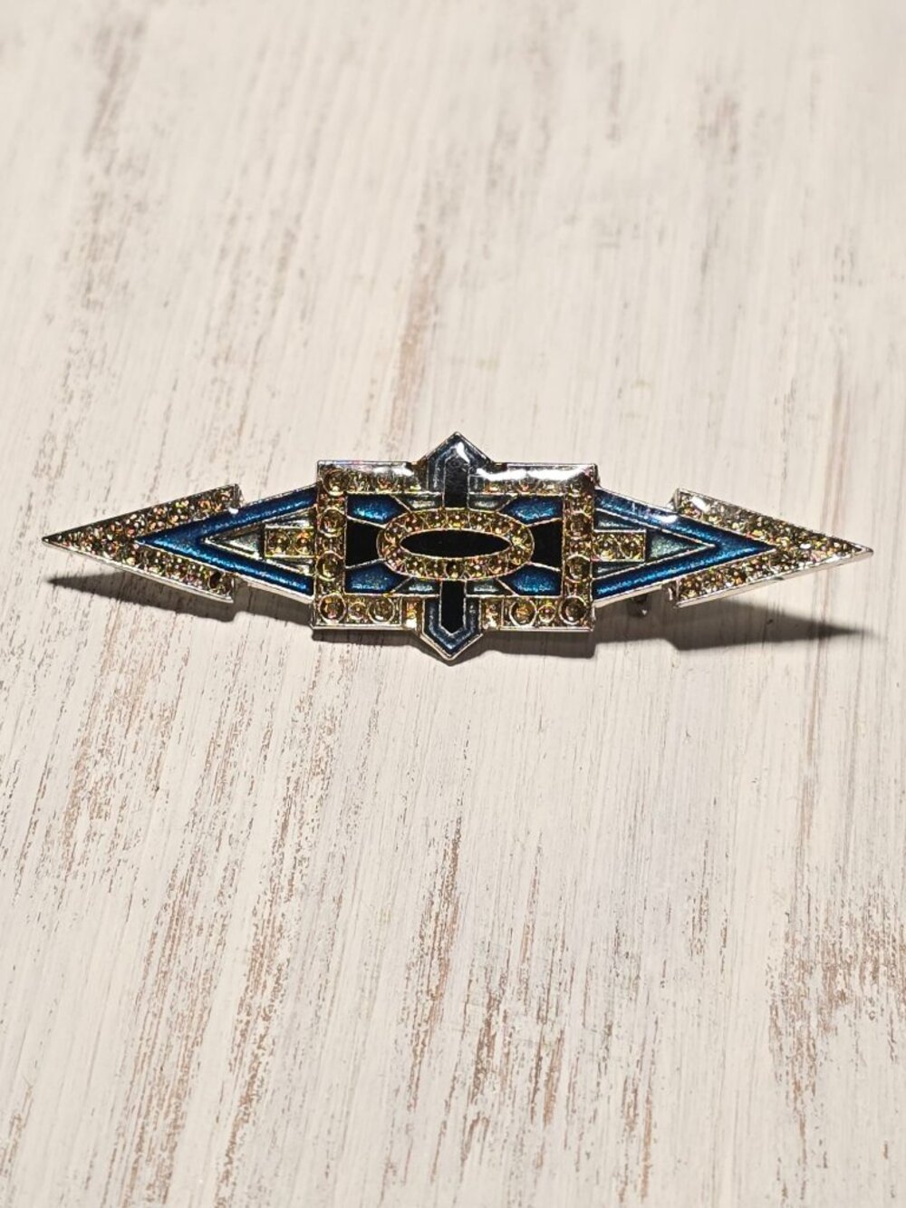 Vintage 90's Enamel Geometric Copper Turquoise Art Deco Brooch Tie Clip